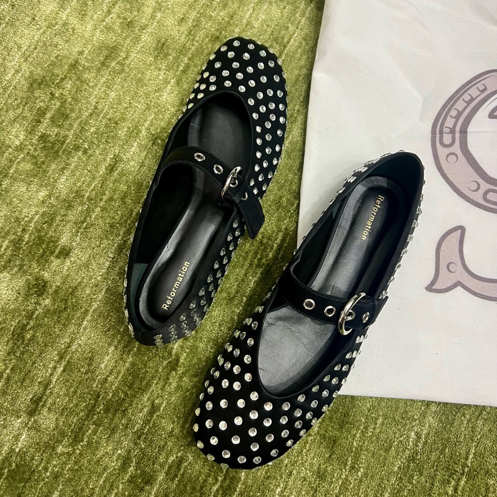 Reformation Black Studded Mary Jane Flats